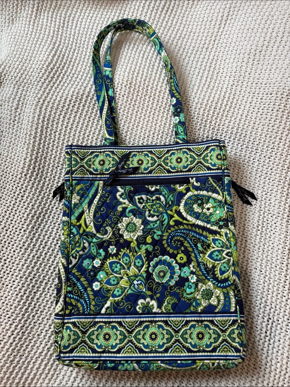 Vera Bradley Navy, Green & Teal Quilted Laptop Tote
